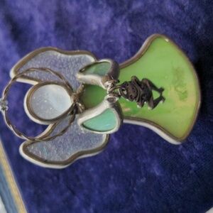 Vintage Tiffany stained glass / leaded glass ornament - Angel with a Frog